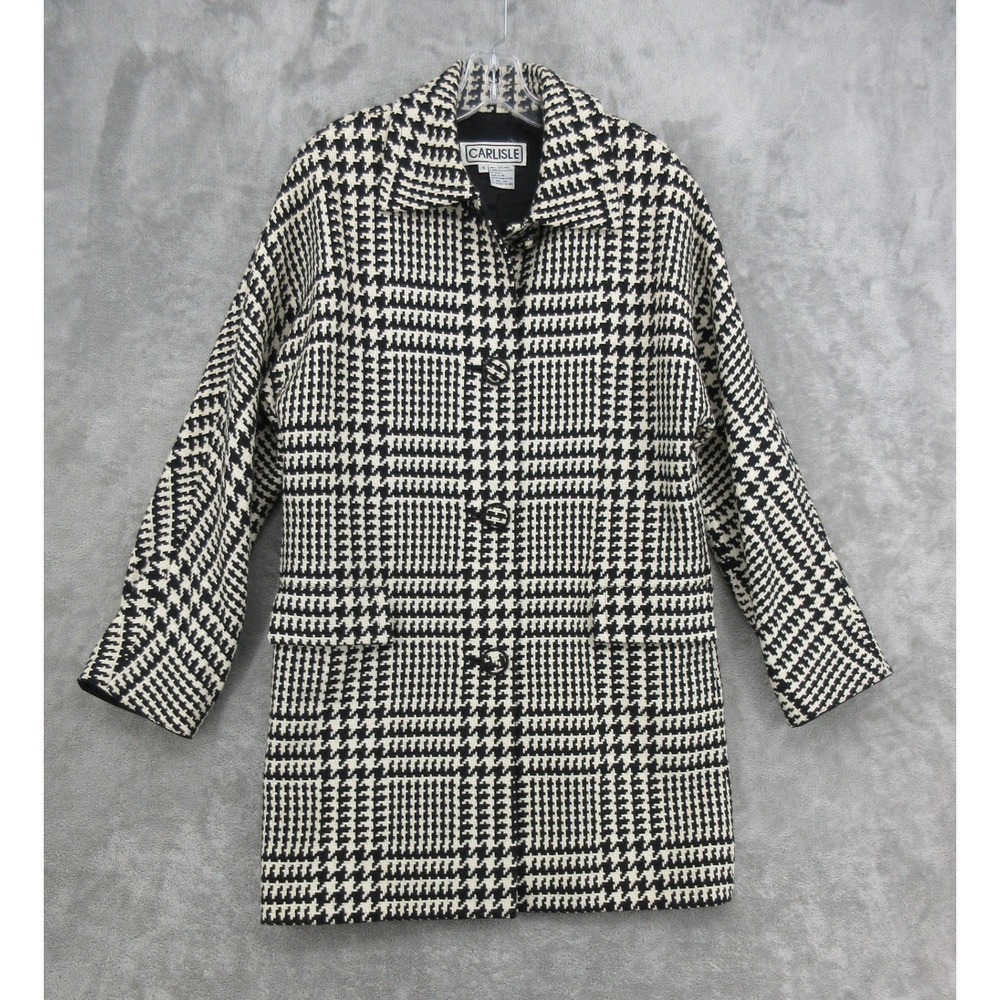 Vintage Carlisle Coat Womens Size 6 Houndstooth Wool Preppy Academia Pockets